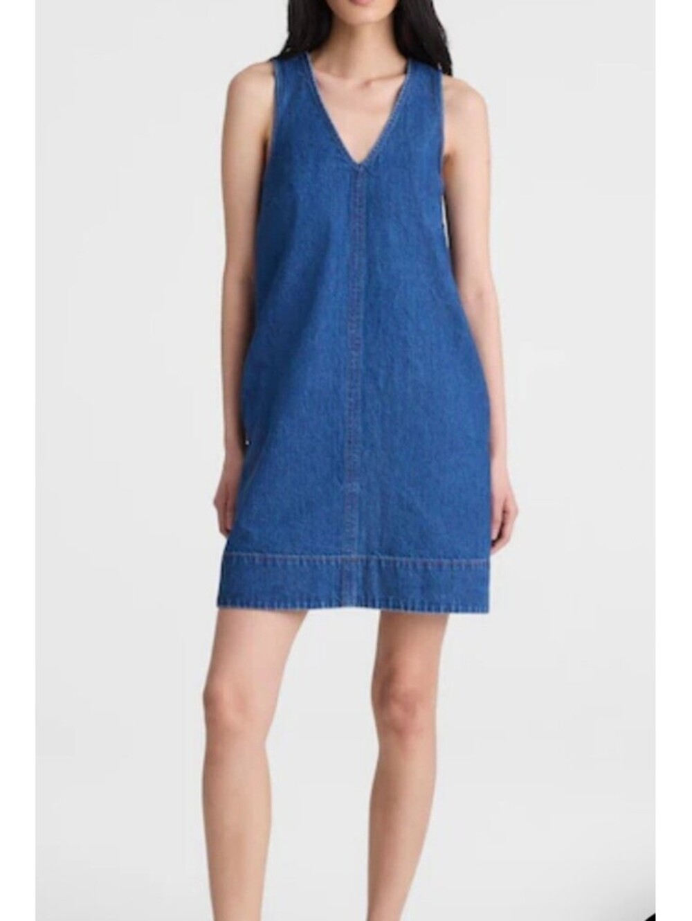 Madewell Denim V-Neck Sleeveless Mini Dress Marina Blue Size M NWT $128